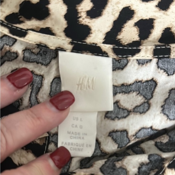 Leopard Print Dress Peter Pan collar lightweight puff sleeves size Large H & M - Picture 7 of 12